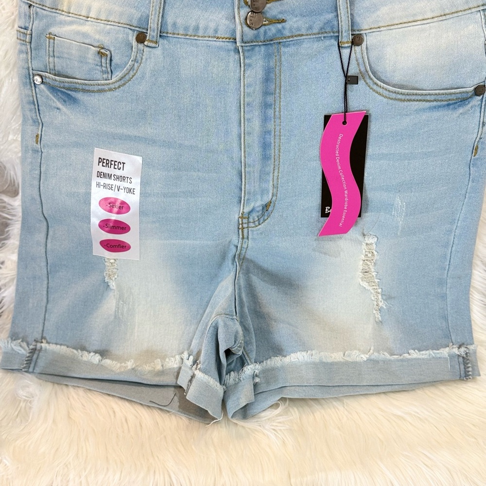 Stylish Light Blue Distressed Jean Shorts New